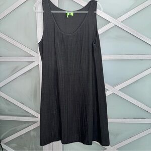 Eileen Fisher Dress Black Linen Blend Shift Pintuck Scoop Coastal Casual